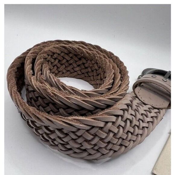 FREE PEOPLE Sz M/L We The Free Light Brown Woven Buff Leather Brix Belt - Picture 4 of 9